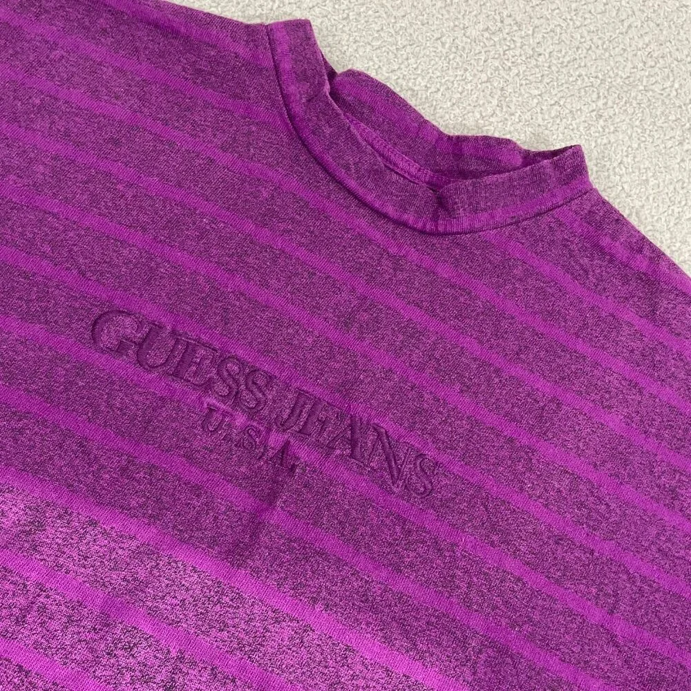 VTG Guess By Marciano Shirt XL Purple Striped Guess Jeans USA Short Sleeve Tee - Picture 5 of 8